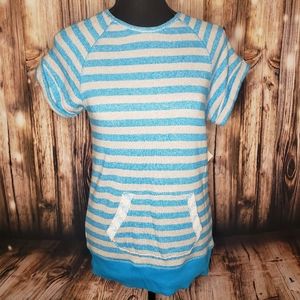 NWT girls striped short sleeve blue & grey shirt